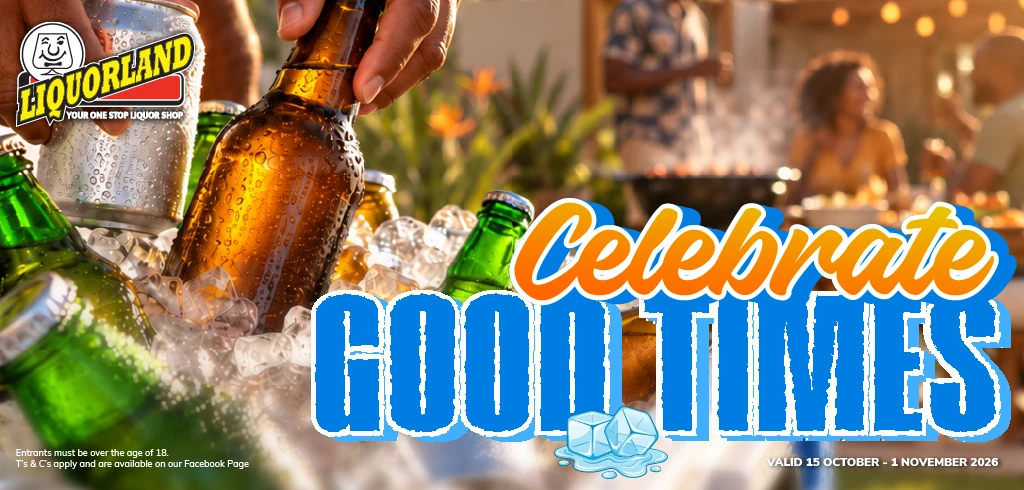 A hand reaches for a cold beer from an ice bucket at a sunny outdoor braai, promoting Liquorland's Spring Time Madness specials.